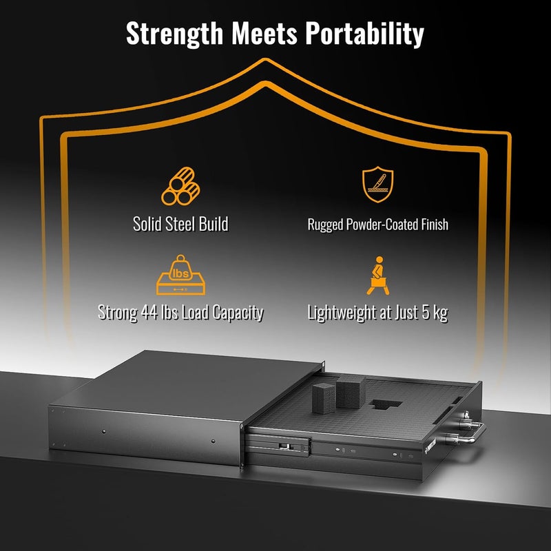Phenyx Pro 2U Locking Rack Drawer, Metal Rack Mount Drawer w/Pre-Cut Foam, Sliding and Lockable Server Cabinet Case for 19 Inch AV/Network/DJ Equipment or Cabinet Enclosure (PRDWR-2U) - Image 3